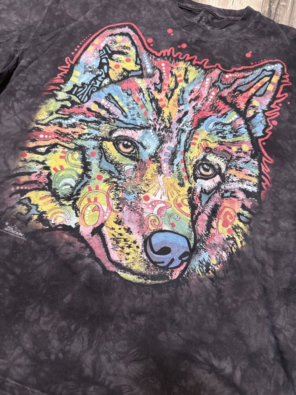 The Mountain Happy Wolf Dean Russo Tie Dye Graphic T-Shirt 3XL Black Multicolor